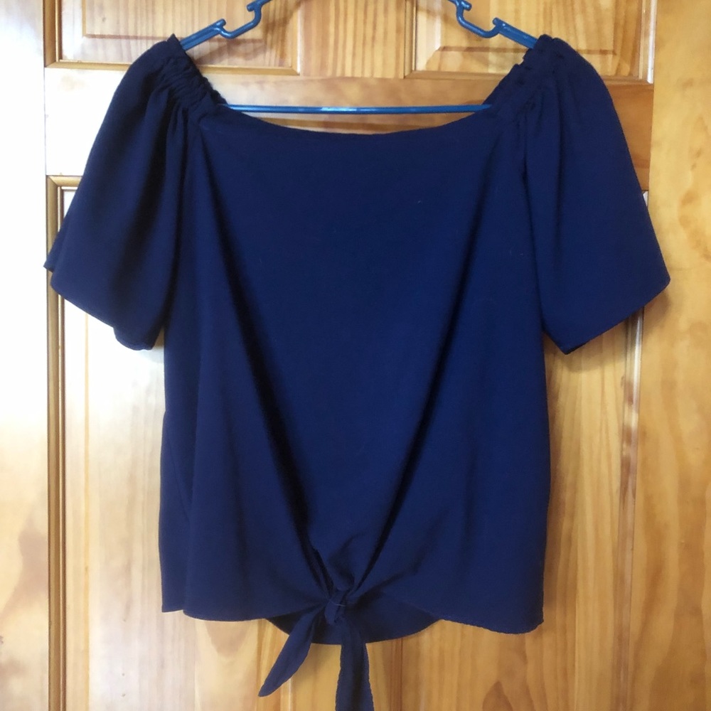 Navy off the shoulder tie top